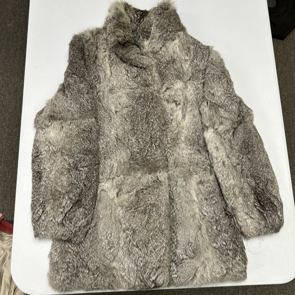 Rabbit Fur Coat Womens 38 Grey Brown Natural Mottled Vintage Fur Jacket